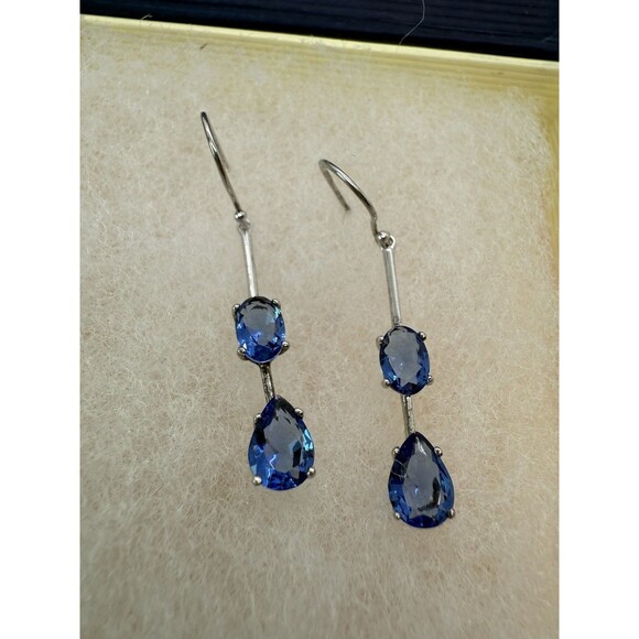 A.T.R. JEWELRY, INC. Jewelry - Vintage A.T.R. Jewelry 925 Sterling Silver Signed Tear Drop Earrings Blue Stone